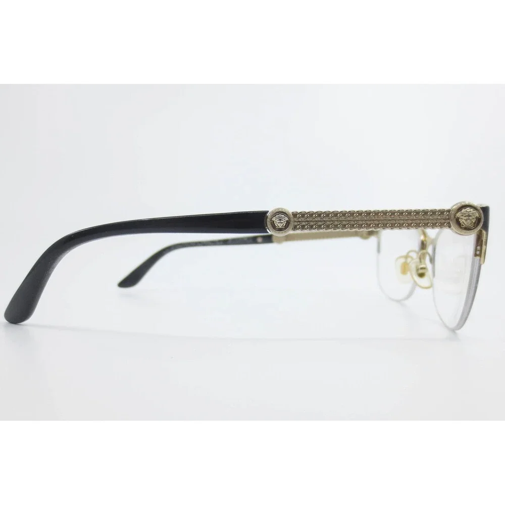 Versace Black Gold Medusa Chain Temple Cat Eye Eyeglasses Frames 53-17-140 Italy